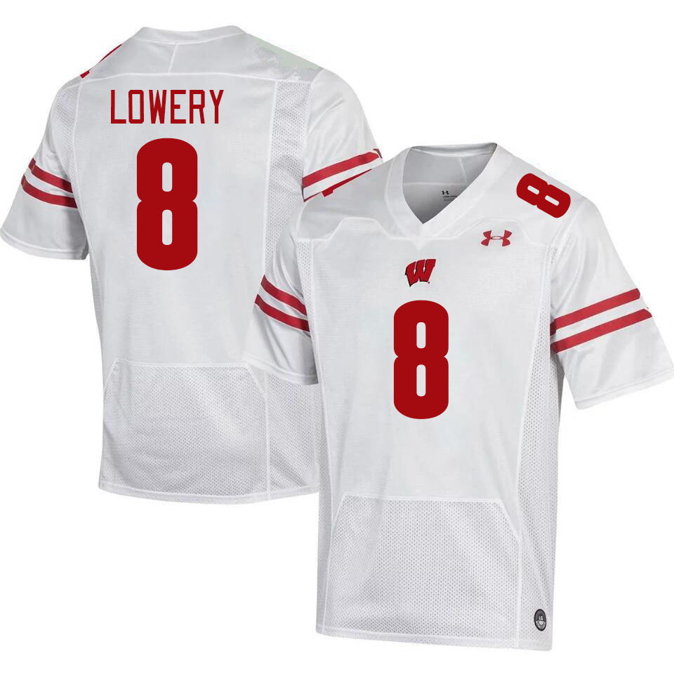 Men #8 Leon Lowery Wisconsin Badgers College Football Jerseys Stitched-White